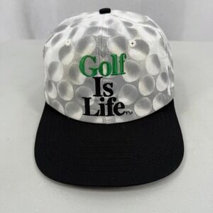 Mens‎ Golf Is Life Baseball Cap Black Brim All Over Print Hat Big Ball Sports